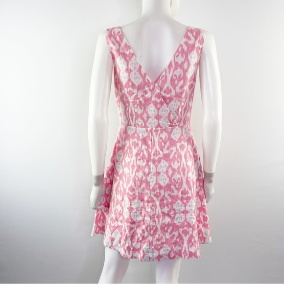 Gap Pink Batik Ikat Sleeveless A-Line V-Neck Mini Dress 100% Linen Size 4 - Picture 7 of 10
